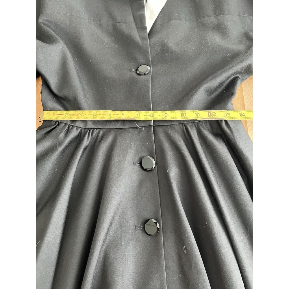 Victor Costa 80s Does 50s Collared Dress Full Skirt Tea Length Blk & White 8 - Picture 9 of 10